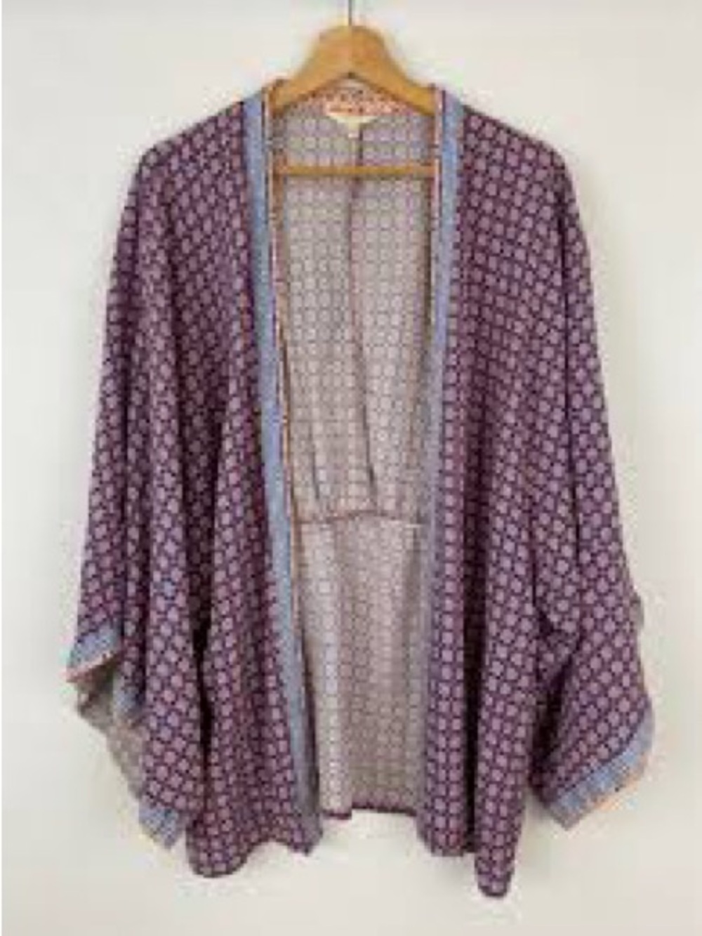 Sim & Sam large xl Boho Purple Printed Kimono Cardigan dolman sleeve rayon